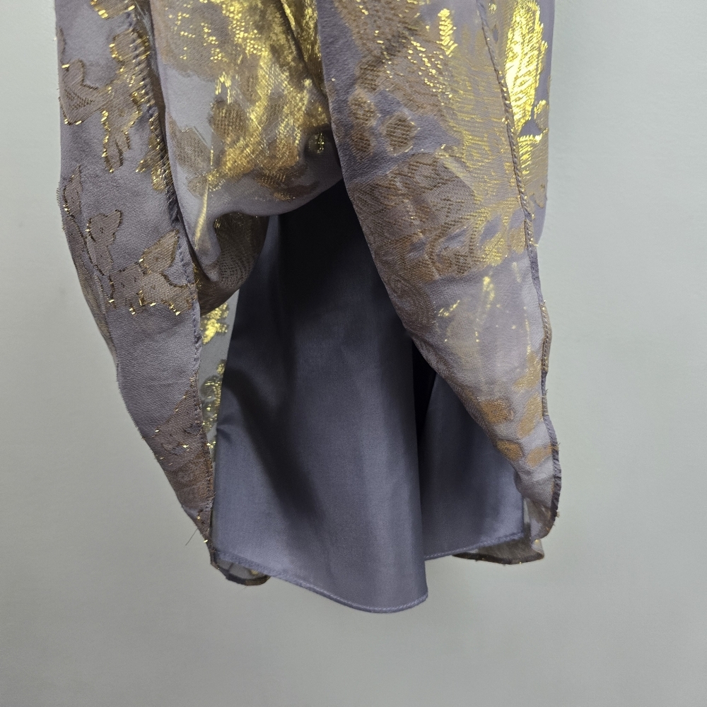 NV COUTURE Silk Mini Dress Halter Metallic Glam Gold Gray Women Size 4 Cocktail - Picture 6 of 10